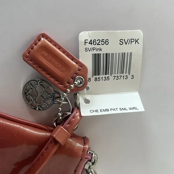 Coach Patent Leather OP Art Embossed Small Wristlet - Pink - Picture 3 of 5